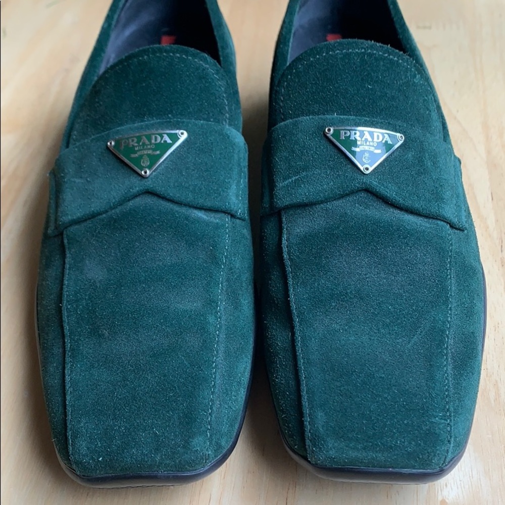 Forrest Green Suede Prada Loafers - Picture 3 of 5